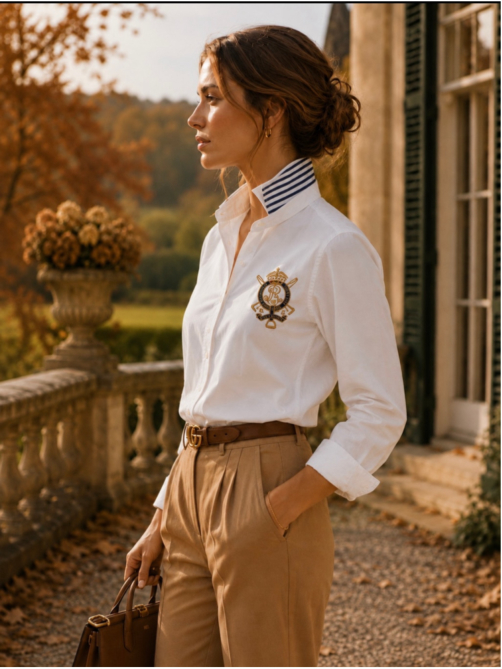 Vintage Ralph Lauren Sport Women’s 14 White Oxford Crest Contrast Collar Shirt